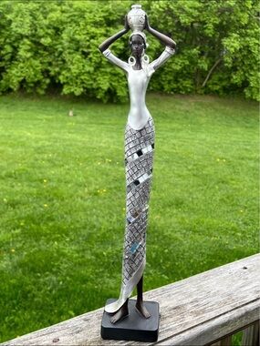 Elegant Black and White African Woman Figurine Accent Statue